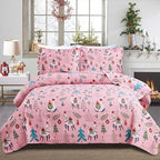 Smuge Christmas Bedspread Quilt Sets Queen Size - Nordic Cabin Lodge Wildlife Reindeers Snowflake Snowman Plaid New Year Winter Holiday Coverlet Bed Set Xmas Bedding Sets Throw Blanket Bedroom Decor - Grand Goldman