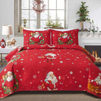 Smuge Christmas Bedspread Quilt Sets Queen Size - Nordic Cabin Lodge Wildlife Reindeers Snowflake Snowman Plaid New Year Winter Holiday Coverlet Bed Set Xmas Bedding Sets Throw Blanket Bedroom Decor - Grand Goldman