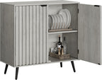 Smuxee Grey Storage Cabinet, Freestanding Buffet Cabinet with Fluted Doors, Wood Sideboard Cabinet for Living Room, Hallway, Entryway - Grand Goldman