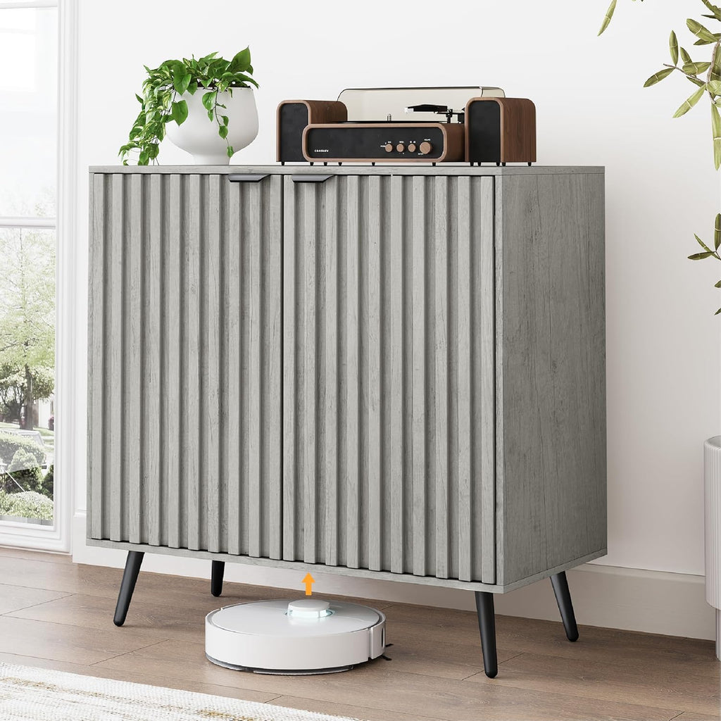 Smuxee Grey Storage Cabinet, Freestanding Buffet Cabinet with Fluted Doors, Wood Sideboard Cabinet for Living Room, Hallway, Entryway - Grand Goldman