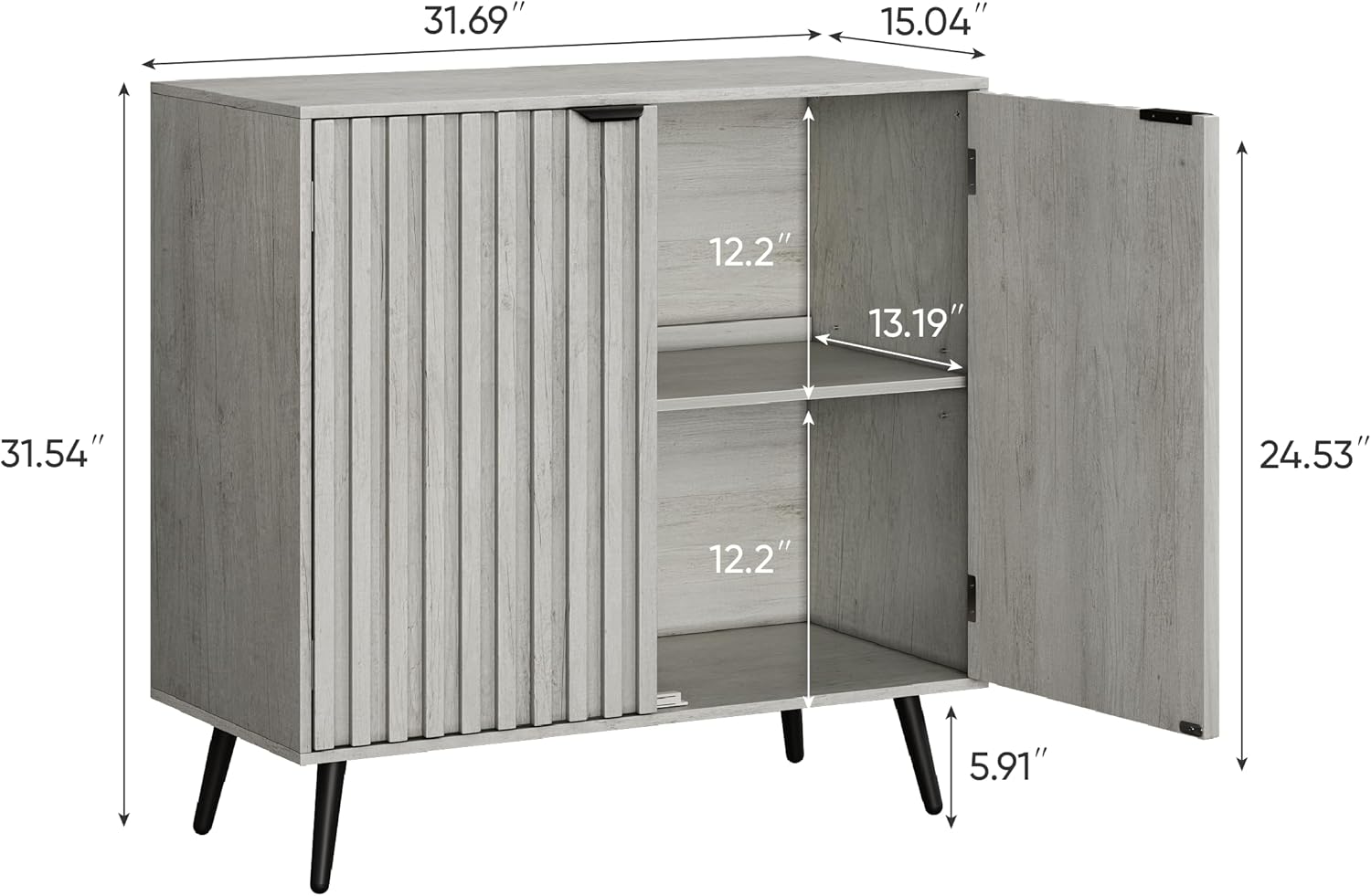 Smuxee Grey Storage Cabinet, Freestanding Buffet Cabinet with Fluted Doors, Wood Sideboard Cabinet for Living Room, Hallway, Entryway - Grand Goldman