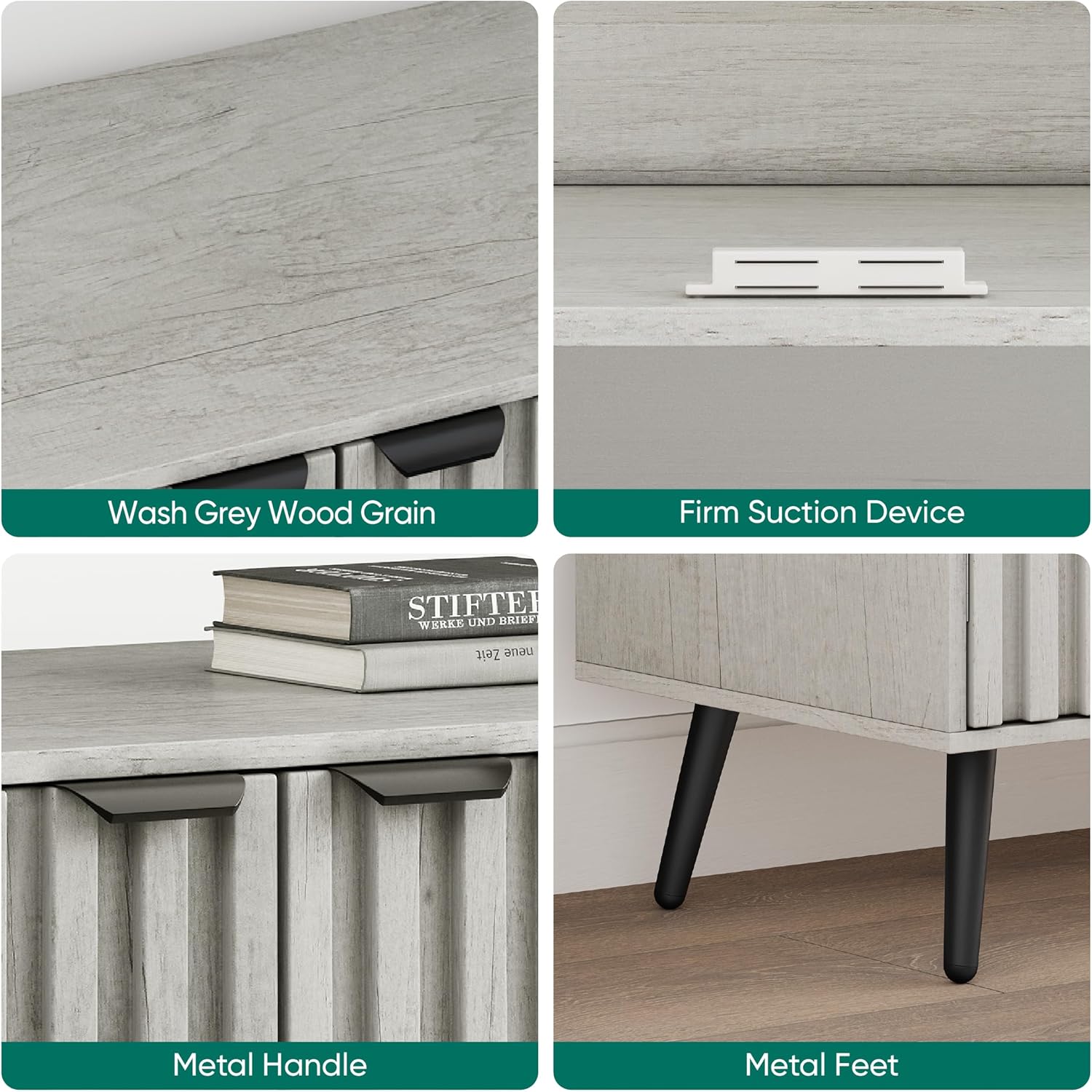 Smuxee Grey Storage Cabinet, Freestanding Buffet Cabinet with Fluted Doors, Wood Sideboard Cabinet for Living Room, Hallway, Entryway - Grand Goldman