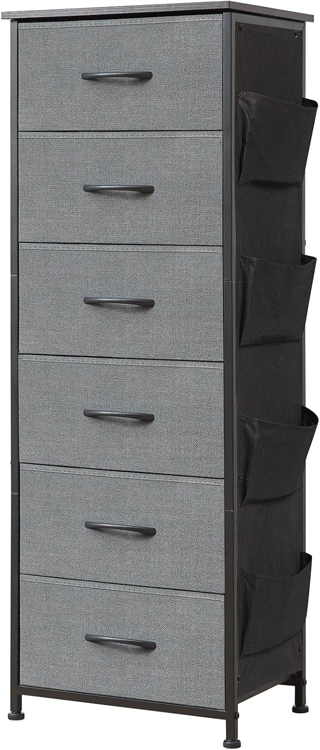 Somdot Tall Dresser for Bedroom with 5 Drawers, Storage Chest of Drawers with Removable Fabric Bins for Closet Bedside Nursery Laundry Living Room Entryway Hallway, Black - Grand Goldman