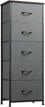 Somdot Tall Dresser for Bedroom with 5 Drawers, Storage Chest of Drawers with Removable Fabric Bins for Closet Bedside Nursery Laundry Living Room Entryway Hallway, Black - Grand Goldman