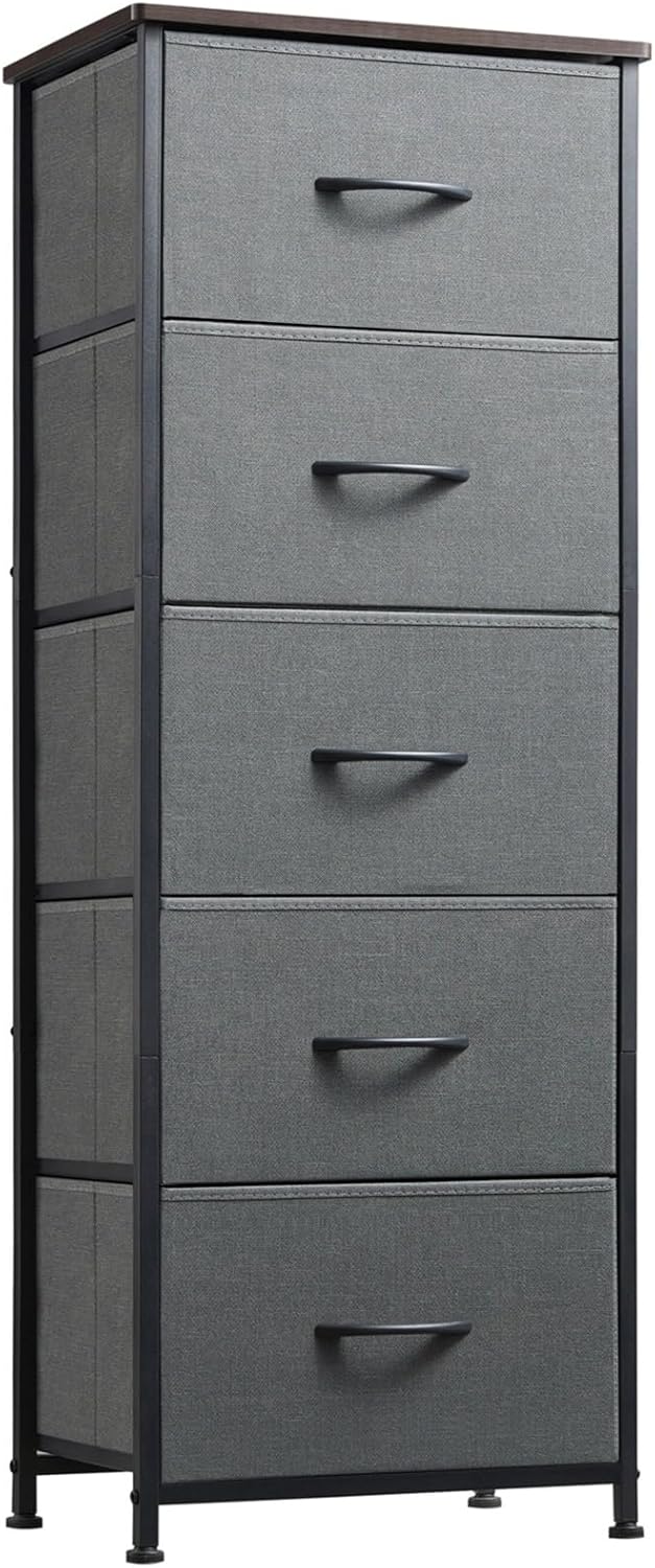 Somdot Tall Dresser for Bedroom with 5 Drawers, Storage Chest of Drawers with Removable Fabric Bins for Closet Bedside Nursery Laundry Living Room Entryway Hallway, Black - Grand Goldman