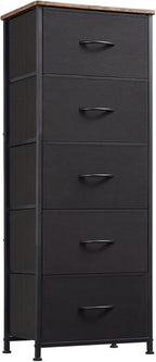 Somdot Tall Dresser for Bedroom with 5 Drawers, Storage Chest of Drawers with Removable Fabric Bins for Closet Bedside Nursery Laundry Living Room Entryway Hallway, Black - Grand Goldman