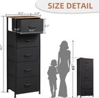 Somdot Tall Dresser for Bedroom with 5 Drawers, Storage Chest of Drawers with Removable Fabric Bins for Closet Bedside Nursery Laundry Living Room Entryway Hallway, Black - Grand Goldman
