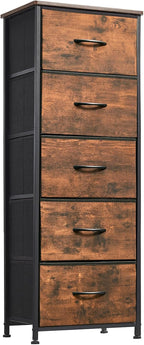 Somdot Tall Dresser for Bedroom with 5 Drawers, Storage Chest of Drawers with Removable Fabric Bins for Closet Bedside Nursery Laundry Living Room Entryway Hallway, Black - Grand Goldman