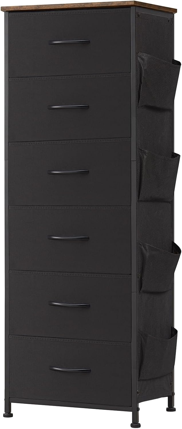 Somdot Tall Dresser for Bedroom with 5 Drawers, Storage Chest of Drawers with Removable Fabric Bins for Closet Bedside Nursery Laundry Living Room Entryway Hallway, Black - Grand Goldman