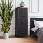 Somdot Tall Dresser for Bedroom with 5 Drawers, Storage Chest of Drawers with Removable Fabric Bins for Closet Bedside Nursery Laundry Living Room Entryway Hallway, Black - Grand Goldman