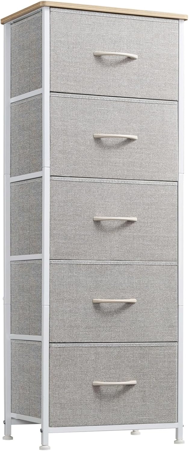 Somdot Tall Dresser for Bedroom with 5 Drawers, Storage Chest of Drawers with Removable Fabric Bins for Closet Bedside Nursery Laundry Living Room Entryway Hallway, Black - Grand Goldman