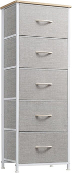 Somdot Tall Dresser for Bedroom with 5 Drawers, Storage Chest of Drawers with Removable Fabric Bins for Closet Bedside Nursery Laundry Living Room Entryway Hallway, Black - Grand Goldman