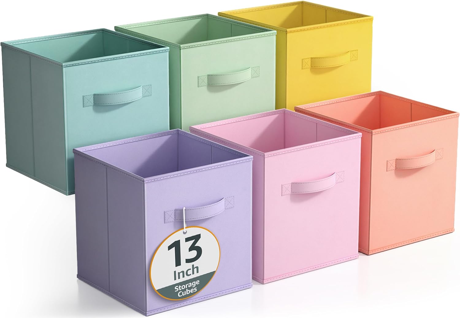 Sorbus 11 Inch Fabric Storage Cubes - Sturdy Collapsible Storage Bins & Handle - 6 Foldable Baskets for Organizing Clothes, Toys, Books - Multi Colored Storage Baskets for Shelves, Kids Room, Closets - Grand Goldman