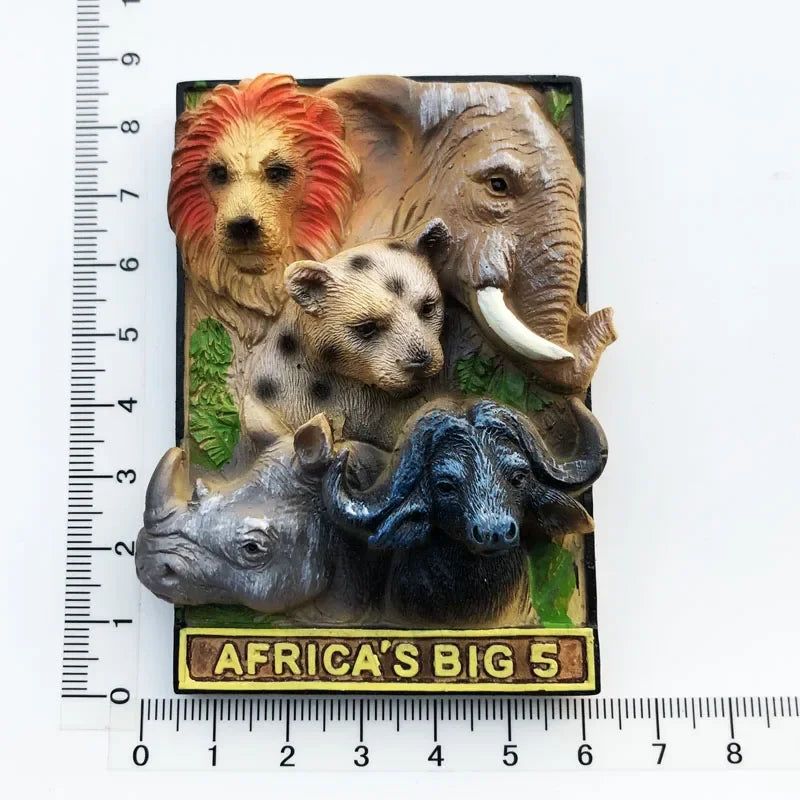 South Africa 3D Animal Tourist Souvenirs Fridge Magnet Refrigerator Sticker Africa's Big Five Resin Painted Crafts Gift Idea - Grand Goldman