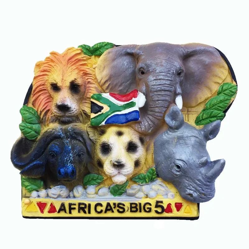 South Africa 3D Animal Tourist Souvenirs Fridge Magnet Refrigerator Sticker Africa's Big Five Resin Painted Crafts Gift Idea - Grand Goldman
