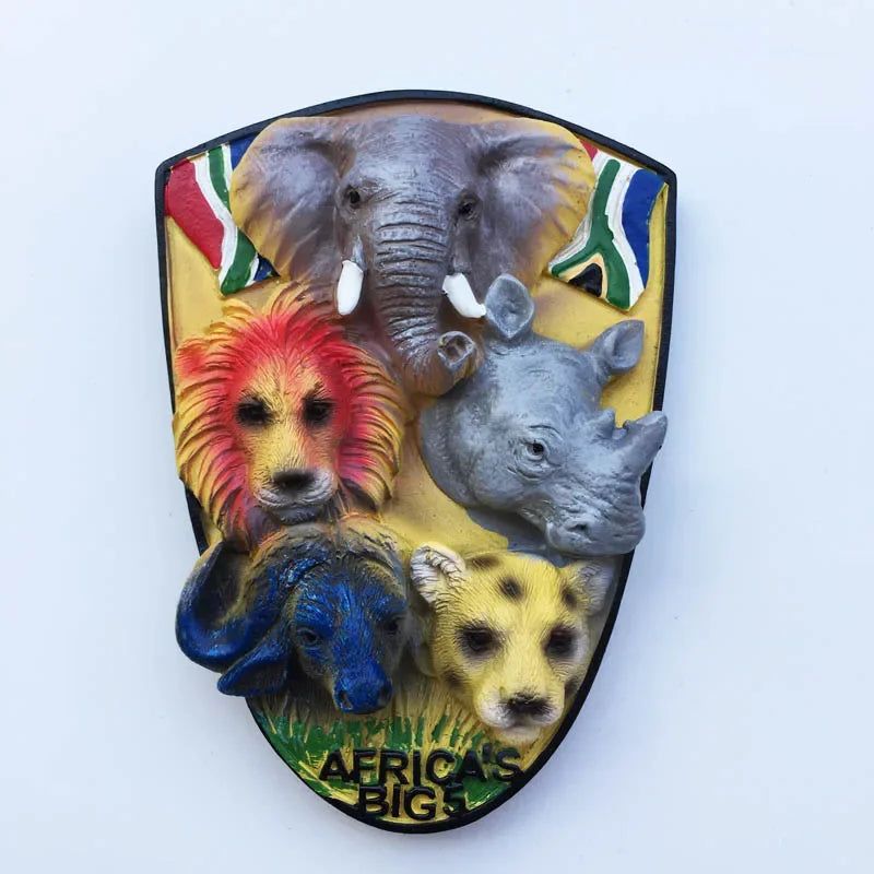 South Africa 3D Animal Tourist Souvenirs Fridge Magnet Refrigerator Sticker Africa's Big Five Resin Painted Crafts Gift Idea - Grand Goldman