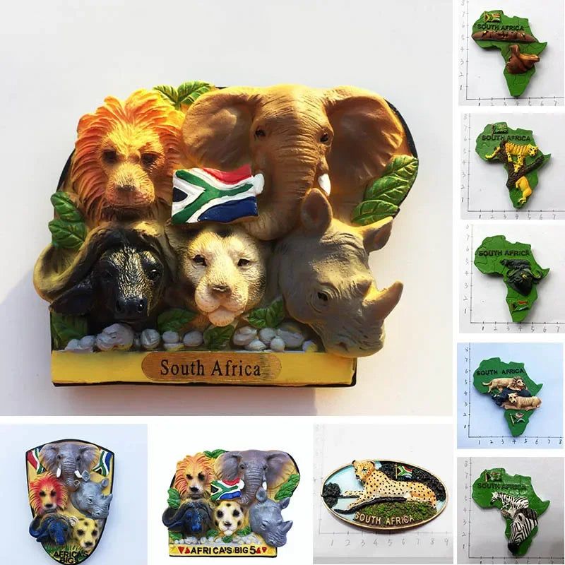 South Africa 3D Animal Tourist Souvenirs Fridge Magnet Refrigerator Sticker Africa's Big Five Resin Painted Crafts Gift Idea - Grand Goldman