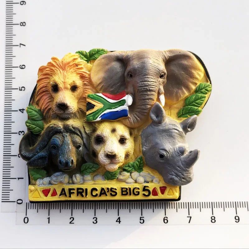 South Africa Big 5 Magnetic Fridge Sticker South Africa's Geographical Travel Souvenir Elephant Lion Tiger Flamingo Animal decor - Grand Goldman
