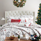 Southshore Fine Living, Inc. Holly Jolly Christmas Quilt Set, King/Cal King Size 6-Piece Christmas Bedding Set w/Shams & Throw Pillows; Reversible Quilt, Christmas Trees & Reindeer Print, Red & White - Grand Goldman