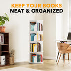 SpaceAid 4 Tier Rotating Bookshelf Tower, Spinning Bookcase Lazy Susan, Revolving 360 Book Shelf Storage Round Carousel, Vertical Rotate Turning Spiral Corner Organizer, White - Grand Goldman