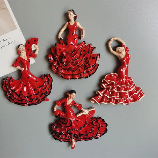 Spain Flamenco Fridge Magnets Spanish dancer Tourist Souvenir Decor Handicraft Magnetic Refrigerator sticker Collection Gifts - Grand Goldman