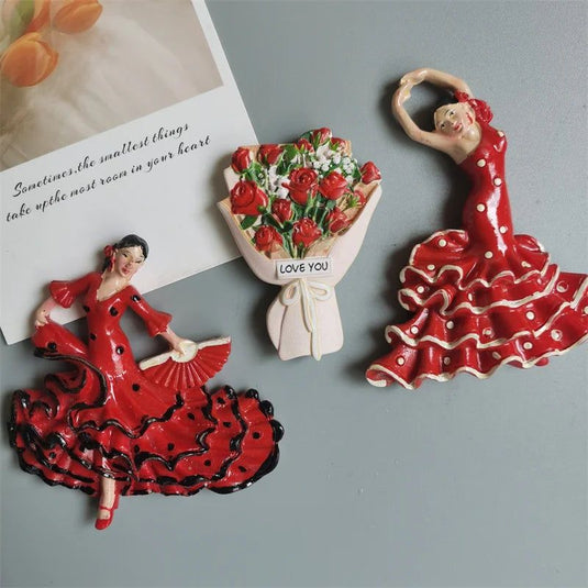 Spain Flamenco Fridge Magnets Spanish dancer Tourist Souvenir Decor Handicraft Magnetic Refrigerator sticker Collection Gifts - Grand Goldman