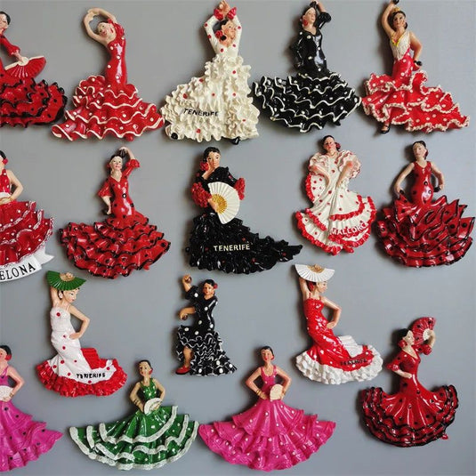 Spain Flamenco Fridge Magnets Spanish dancer Tourist Souvenir Decor Handicraft Magnetic Refrigerator sticker Collection Gifts - Grand Goldman