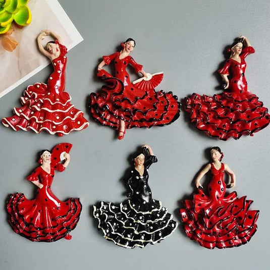 Spain Flamenco Fridge Magnets Spanish dancer Tourist Souvenir Decor Handicraft Magnetic Refrigerator sticker Collection Gifts - Grand Goldman