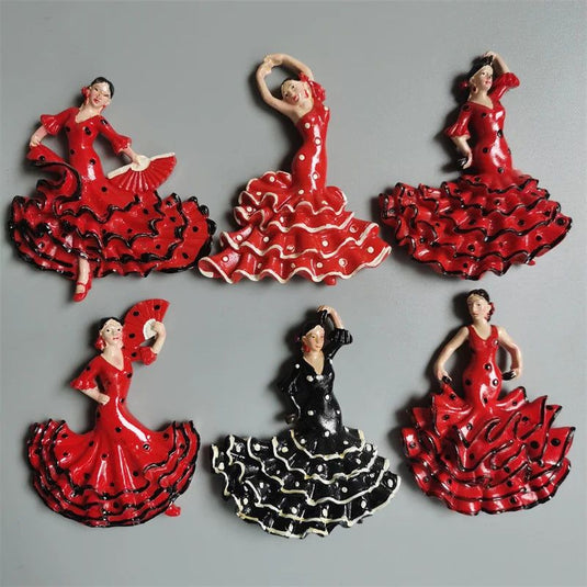 Spain Flamenco Fridge Magnets Spanish dancer Tourist Souvenir Decor Handicraft Magnetic Refrigerator sticker Collection Gifts - Grand Goldman