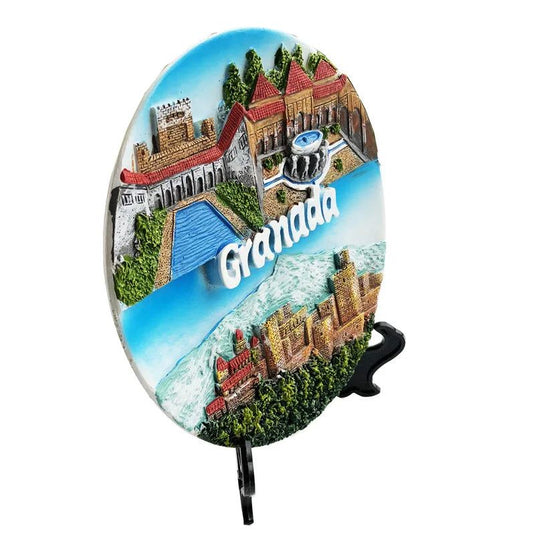 Spain Granada Alhambra Palace Creative Hand-painted Resin Crafts Decorative Disc Ornaments Desktop Furnishing Articles - Grand Goldman