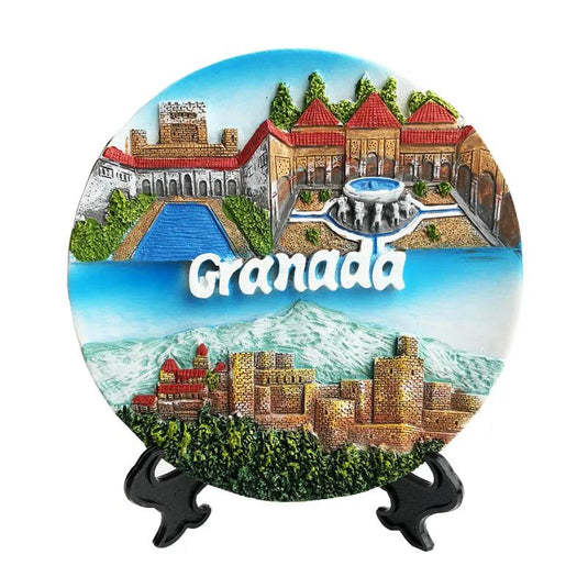 Spain Granada Alhambra Palace Creative Hand-painted Resin Crafts Decorative Disc Ornaments Desktop Furnishing Articles - Grand Goldman