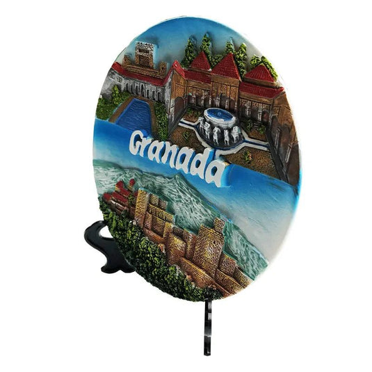 Spain Granada Alhambra Palace Creative Hand-painted Resin Crafts Decorative Disc Ornaments Desktop Furnishing Articles - Grand Goldman