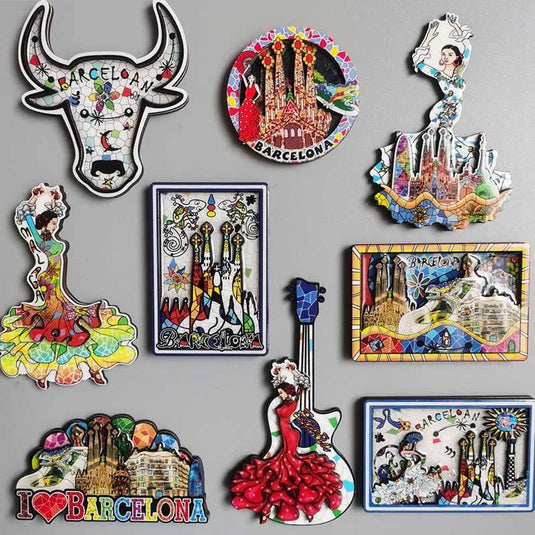 Spain Barcelona Impression Flamenco Dancer Bullfighting Creative Wooden Travel Memorial Decorative Artifact Refrigerator Sticker - Grand Goldman
