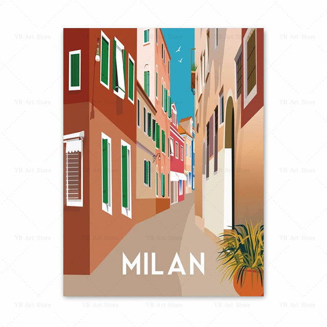 Spain Turkey Hawaii Amalfi Coast Travel Poster Greece Wall Art Canvas Painting Home Decor - Grand Goldman