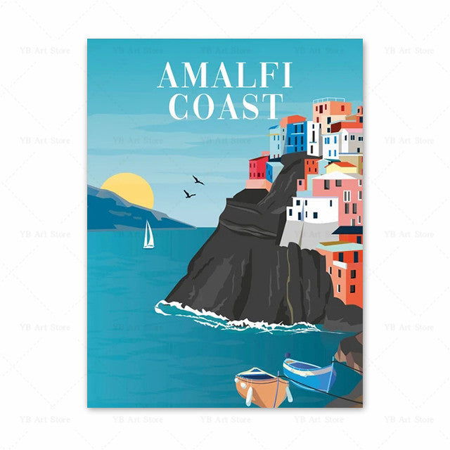 Spain Turkey Hawaii Amalfi Coast Travel Poster Greece Wall Art Canvas Painting Home Decor - Grand Goldman