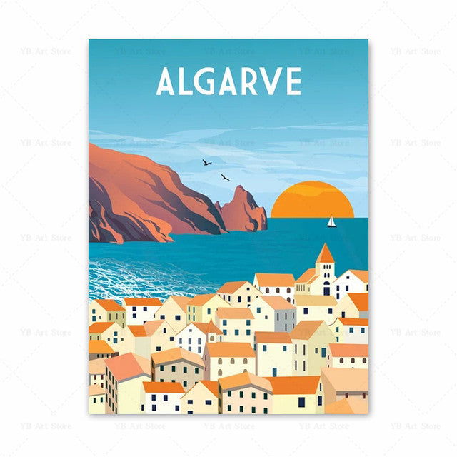 Spain Turkey Hawaii Amalfi Coast Travel Poster Greece Wall Art Canvas Painting Home Decor - Grand Goldman