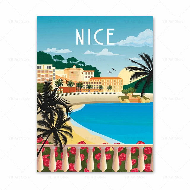 Spain Turkey Hawaii Amalfi Coast Travel Poster Greece Wall Art Canvas Painting Home Decor - Grand Goldman