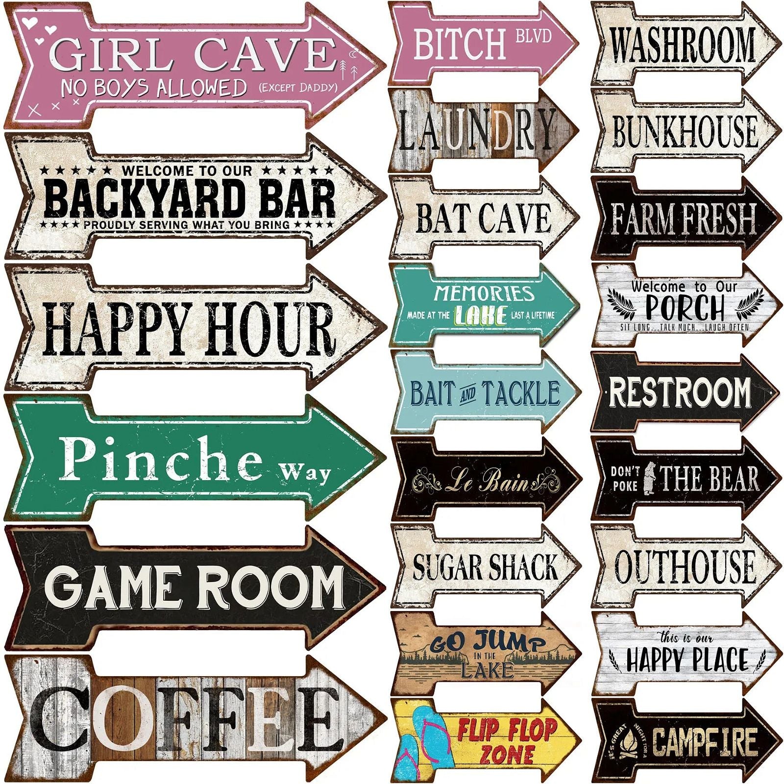 Special Arrow Shape Metal Tin Sign Waterproof Girl Cave Happy Hour Laundry Vintage Ornamental Mark Sign Board Wall Pub Cafe Bar - Grand Goldman