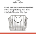 Spectrum Utility Wire Baskets for Organizing - Sturdy Steel Metal Basket Storage Organizer Bin with Handle - Open Wire Storage Baskets for Kitchen Pantry, Cabinets, Closet & Garage Shelves - Grand Goldman