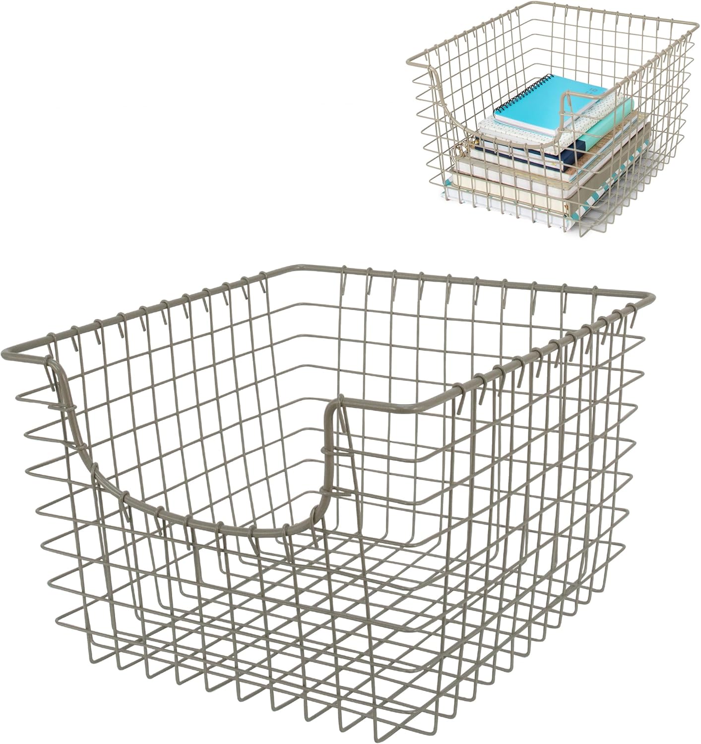 Spectrum Wire Basket for Organizing (Medium, Industrial Gray) - Sturdy Scoop Pantry Basket Storage - Wire Storage Basket Organizer for Kitchen, Shelf, Closet, Bathroom, Garage & More - Grand Goldman