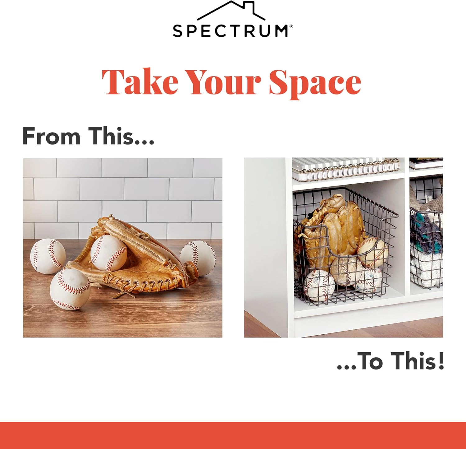 Spectrum Wire Basket for Organizing (Medium, Industrial Gray) - Sturdy Scoop Pantry Basket Storage - Wire Storage Basket Organizer for Kitchen, Shelf, Closet, Bathroom, Garage & More - Grand Goldman