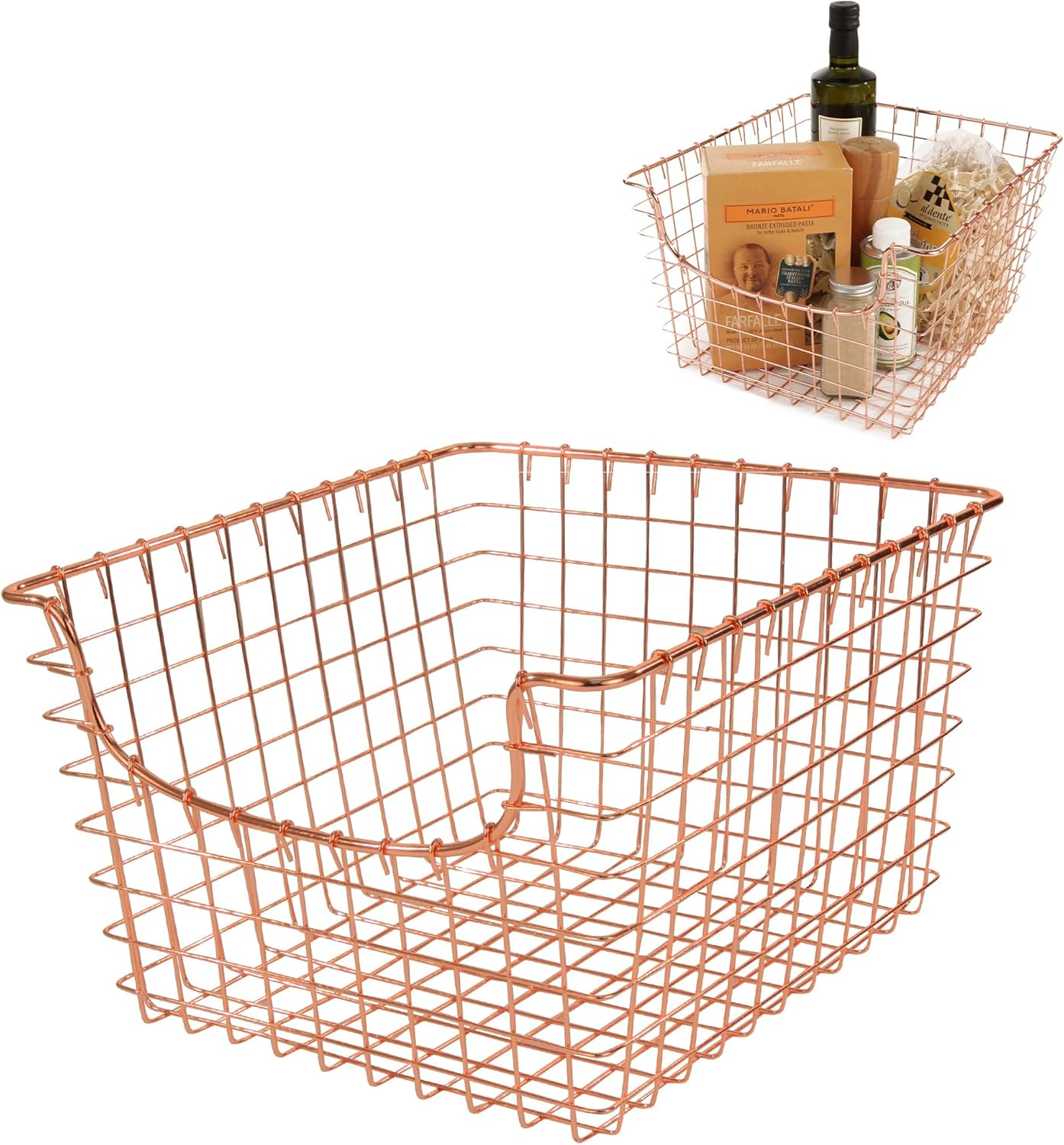 Spectrum Wire Basket for Organizing (Medium, Industrial Gray) - Sturdy Scoop Pantry Basket Storage - Wire Storage Basket Organizer for Kitchen, Shelf, Closet, Bathroom, Garage & More - Grand Goldman