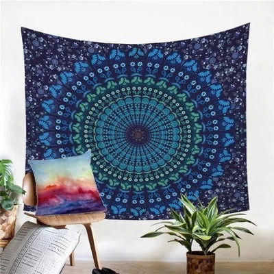 Spiral Sapphire  Mandala Wall Tapestry - Grand Goldman
