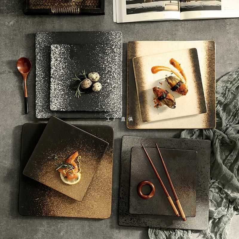 Square Plate Colored Glaze Plate Dish Barbecue Ceramic Plate - Grand Goldman