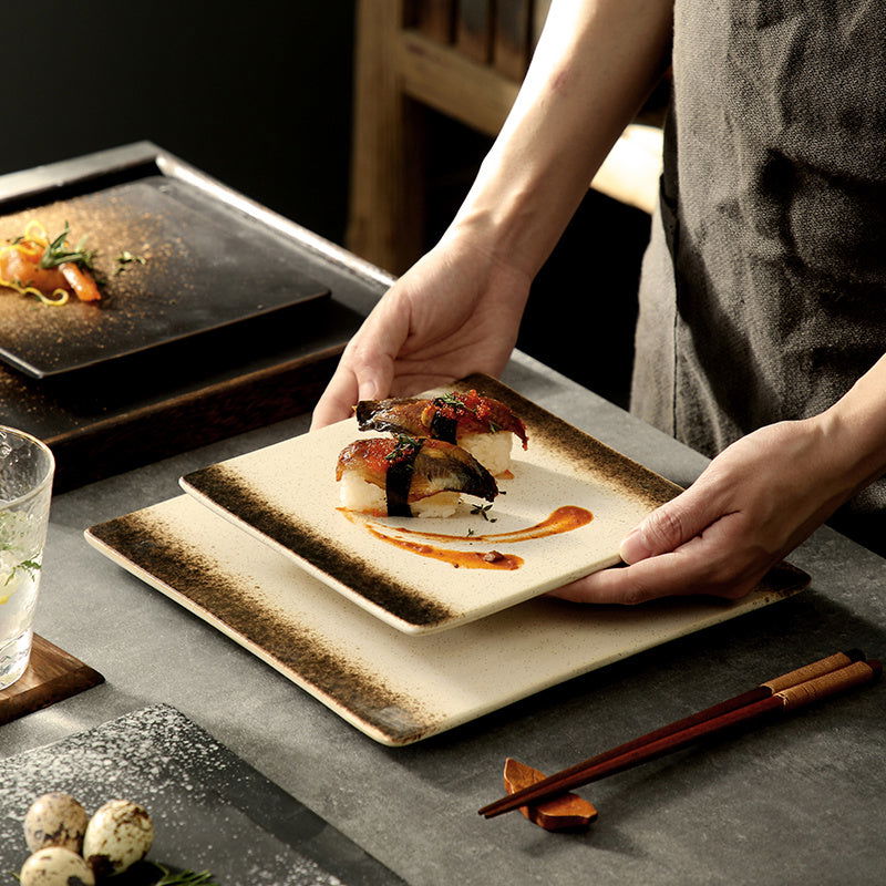 Square Plate Colored Glaze Plate Dish Barbecue Ceramic Plate - Grand Goldman