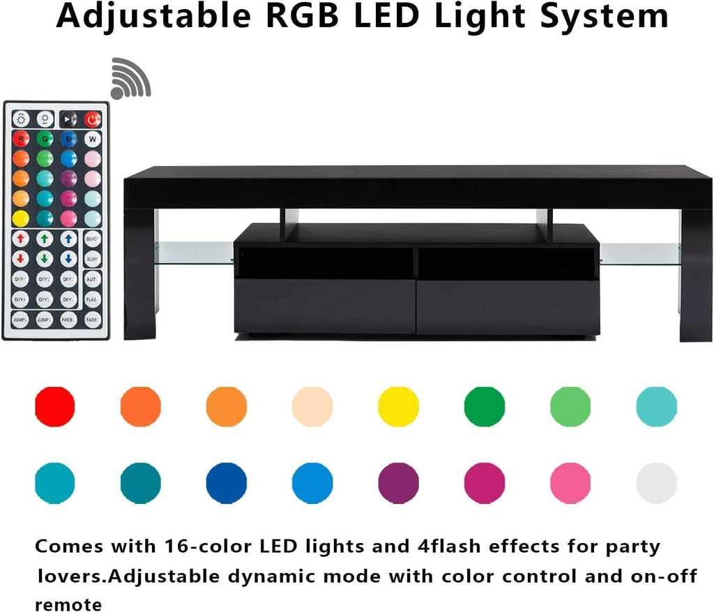 St.Mandyu LED TV Stand for 65/75/85 inch TV, High Glossy Modern Entertainment Center with Drawer and Led Lights, Television Table Media Console for Living Game Room Bedroom(Black) - Grand Goldman