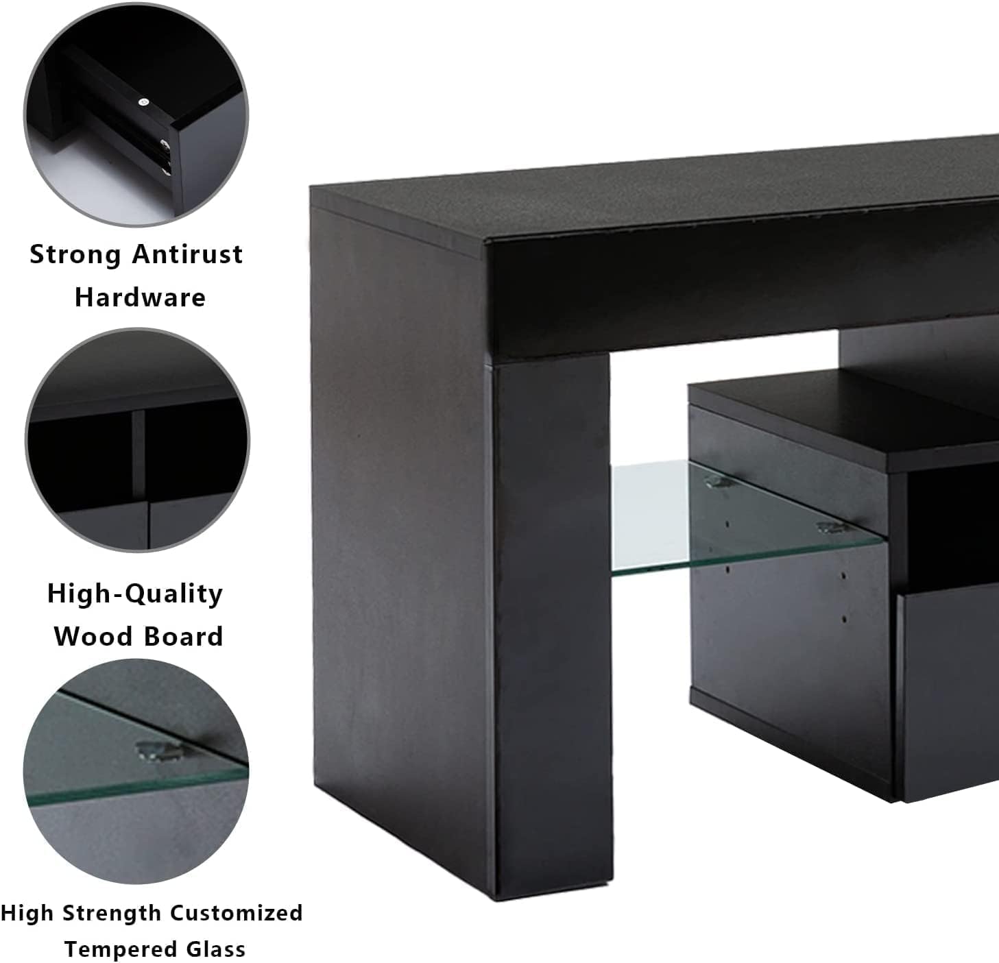 St.Mandyu LED TV Stand for 65/75/85 inch TV, High Glossy Modern Entertainment Center with Drawer and Led Lights, Television Table Media Console for Living Game Room Bedroom(Black) - Grand Goldman