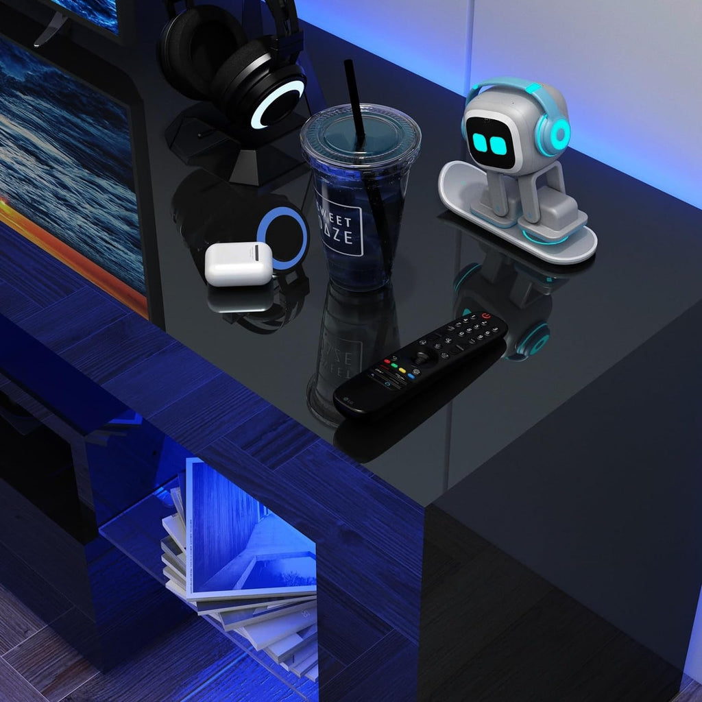 St.Mandyu LED TV Stand for 65/75/85 inch TV, High Glossy Modern Entertainment Center with Drawer and Led Lights, Television Table Media Console for Living Game Room Bedroom(Black) - Grand Goldman