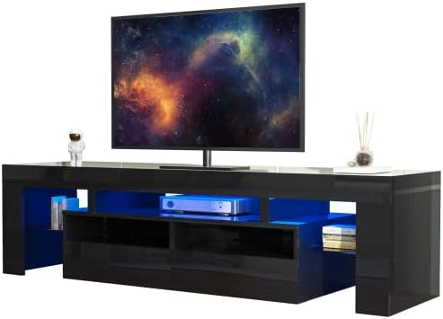 St.Mandyu LED TV Stand for 65/75/85 inch TV, High Glossy Modern Entertainment Center with Drawer and Led Lights, Television Table Media Console for Living Game Room Bedroom(Black) - Grand Goldman
