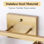 Stainless Steel Milk Glass Bathroom Vanity Light Over Mirror, 3 Light Brushed Gold Bathroom Light Fixtures with Frosted Glass, Modern Vanity Lighting Wall Mount - Grand Goldman